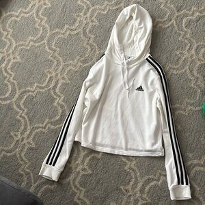 Adidas White cropped Hoodie with Black stripes on the sleeve